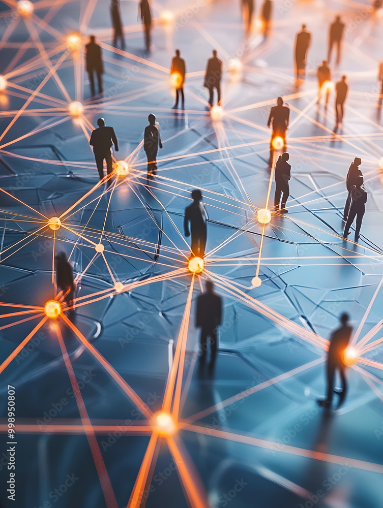 Aufkleber design an illustration that visualizes the expansion of a business network, using interconnected nod