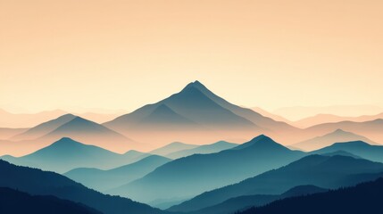 Silhouetted Mountain Ranges Against a Soft Peach Sky