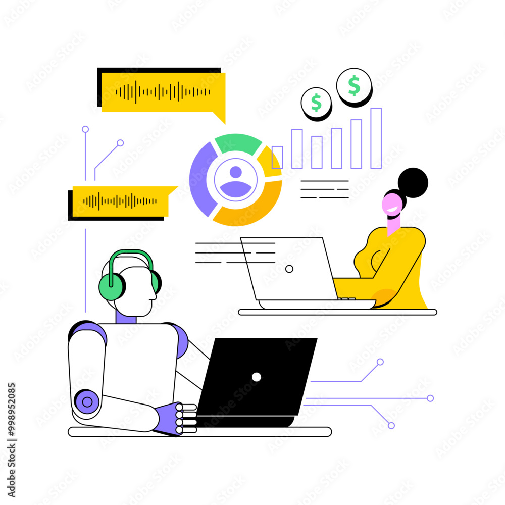 Poster ai-driven call analysis abstract concept vector illustration.