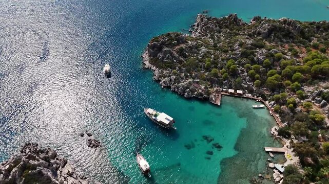 Kekova Island in the Summer Season Drone Video, Mediterranean Sea Kalekoy Kekova, Demre Antalya, Turkiye (Turkey)