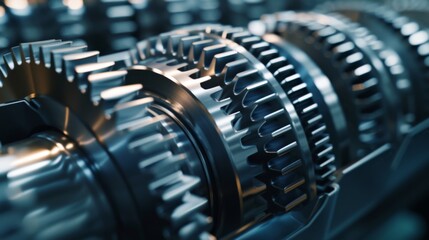 Close-up of Metal Gears in Industrial Machinery