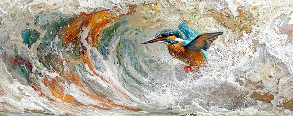 Image of Vibrant Kingfisher Among Waves in Motion printed on Printed Glass Basin Splashbacks