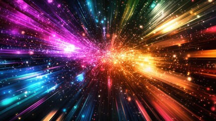 Fototapeta premium Abstract background with colorful streaks of light and glittering particles.