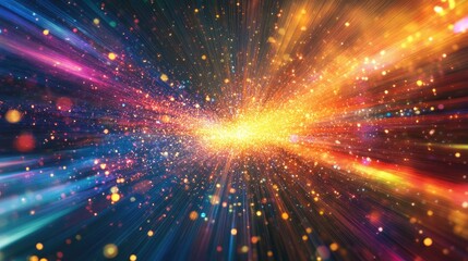 Fototapeta premium Abstract background with glowing light streaks and particles, exploding outwards.