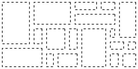 Dashed or dotted border line in rectangle shape collection isolated templates. Vector icons in flat style