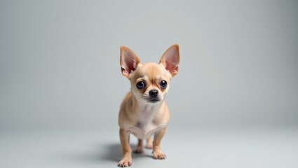 Obraz premium Adorable Chihuahua with surprised eyes on gray backdrop