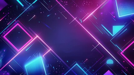 Abstract neon pink and blue background featuring a dynamic composition of geometric shapes and light trails. The vibrant, illuminated design creates a futuristic and energetic visual effect