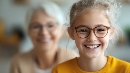 A close-up shot of a grandmother and her granddaughter, capturing a moment of intimacy and closeness indoors, showcasing the warmth and connection between different generations.