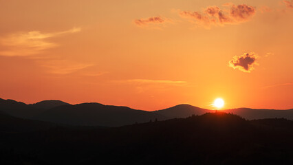 Dramatic red sunset in the mountains
