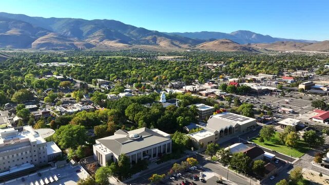 Carson City Nevada - Aerial View of State Capitol Building Downtown 395 