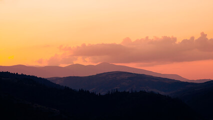 Dramatic red sunset in the mountains