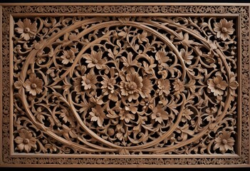 Obraz premium An ornate carved wooden panel with intricate floral pattern