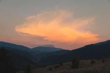 Dramatic red sunset in the mountains