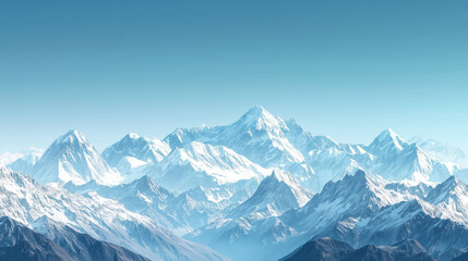Obraz premium Snow-Covered Mountain Range in Blue Sky, Panoramic View, Majestic Peaks