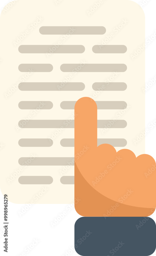 Poster hand with its index finger extended is pointing at a paragraph of text