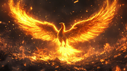 Shows a phoenix rising from the ashes. phoenix. illustration. Phoenix Rising. Illustration