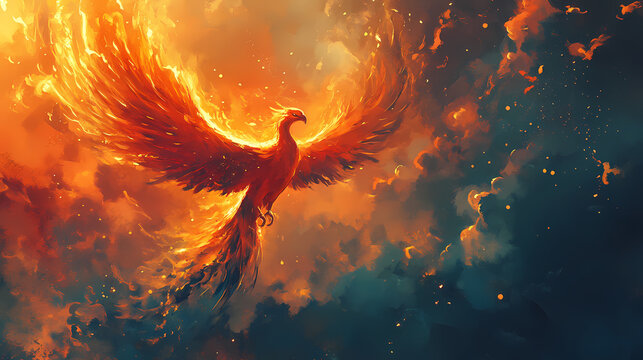 Shows a phoenix rising from the ashes. phoenix. illustration. Phoenix Rising. Illustration