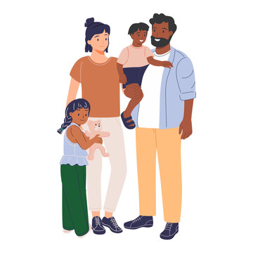 Portrait of happy multiracial family with asian mom, african dad and son. Mixed race parents with child.
