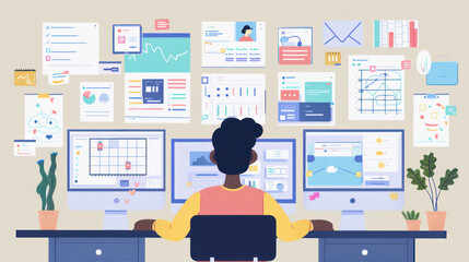 Naklejka premium A visual of personal brand management tools, from content scheduling to reputation monitoring, for optimizing online presence.