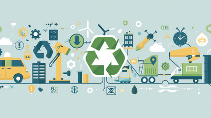 A visual of the key principles of the circular economy, including resource efficiency, waste minimization, and product lifecycle extension.