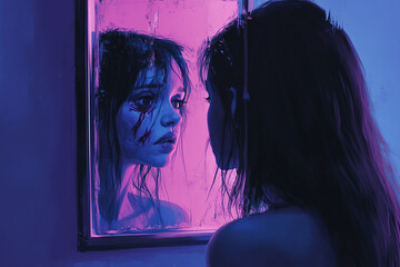 portrait of a woman looking into the mirror 