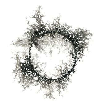 recommend clip art: Black grunge Ink brushstroke painting smear circle frame drop blot. Abstract contrast grunge stain on white background.