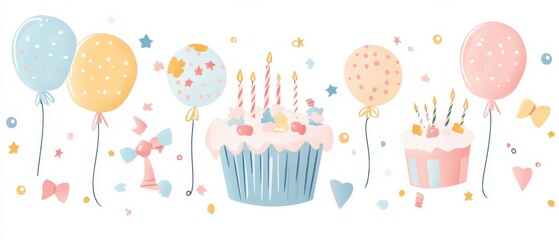 Fototapeta premium Fun Birthday Celebration Sticker Kids in Pastel Shades
