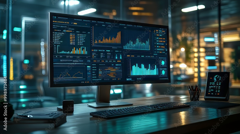 Poster analyst using dashboard for business data management and analysis ultra realistic. photorealistic