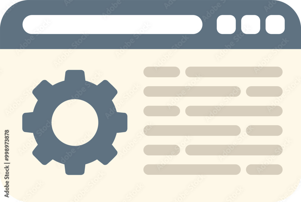 Poster simple flat vector illustration of a web page being developed with a cogwheel icon