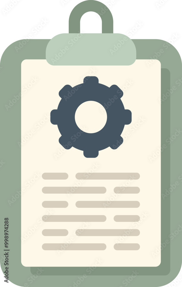 Poster clipboard showing project management with cogwheel icon symbolizing settings