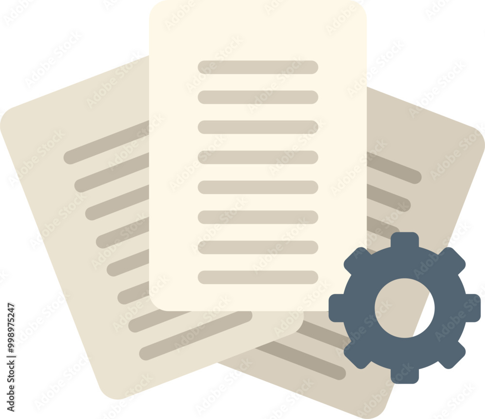 Poster automation process icon, workflow optimizing concept with paper documents and gear