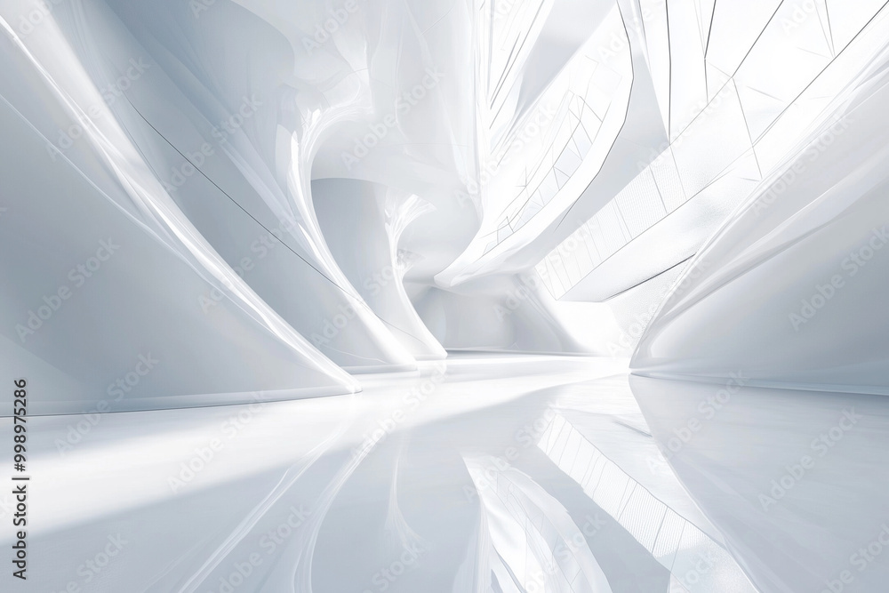 Aufkleber large white space with a curved wall and a white circle in the middle. the space is empty and has a 