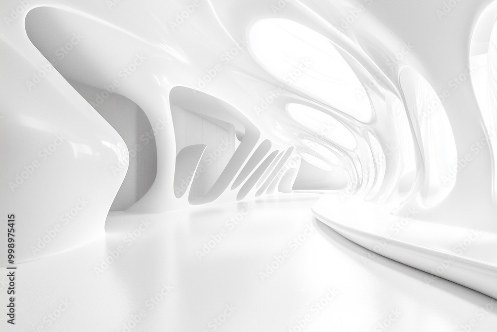 Aufkleber large white space with a curved wall and a white circle in the middle. the space is empty and has a 