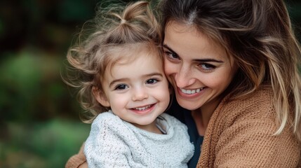 A loving mother and her daughter share a joyful outdoor moment filled with happiness and warmth, wrapped in cozy attire on a beautiful day in nature's embrace.