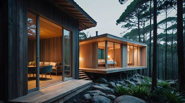A cabin in a Rocky Mountain with lots of pine trees