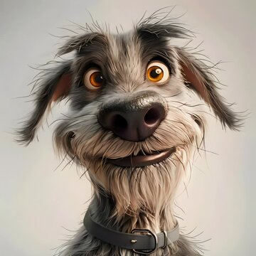 This charming cartoon Irish wolfhound captivates with its playful antics and friendly demeanor, bringing joy and laughter in a cozy indoor environment.