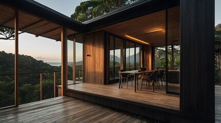 A cabin in a Rocky Mountain with lots of pine trees