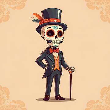 D&iacute;a de los muertos mexican day of the dead illustration el catrin sugar skull calavera skeleton calaca   