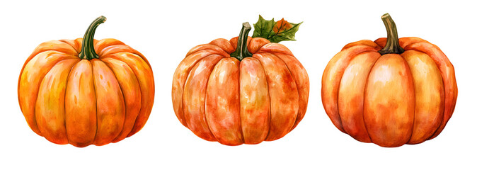 Set Pumpkin watercolor clipart isolated