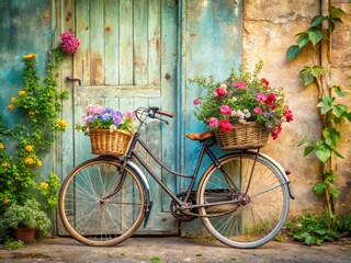 old bicycle with flowers in a basket