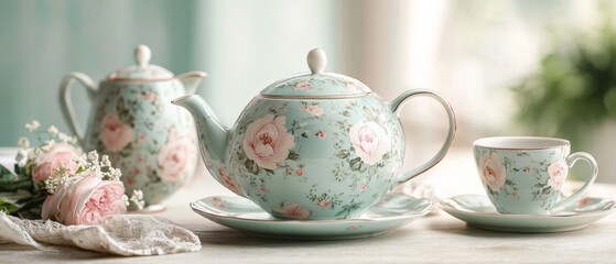 Charming Pastel Floral Tea Set