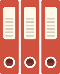 This vector illustration features three red office folders standing upright, perfect for projects related to organization, paperwork, or office supplies