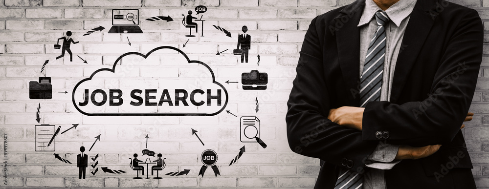 Poster human resources recruitment and people networking concept. modern graphic interface showing professi