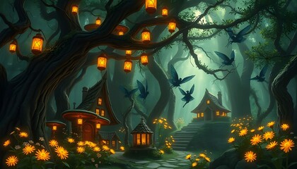 A magical village hidden in an enchanted forest, generative ai