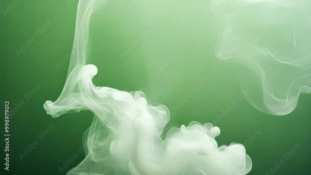 Poster graceful white smoke swirls against vibrant green screen, creating captivating shapes and patterns i