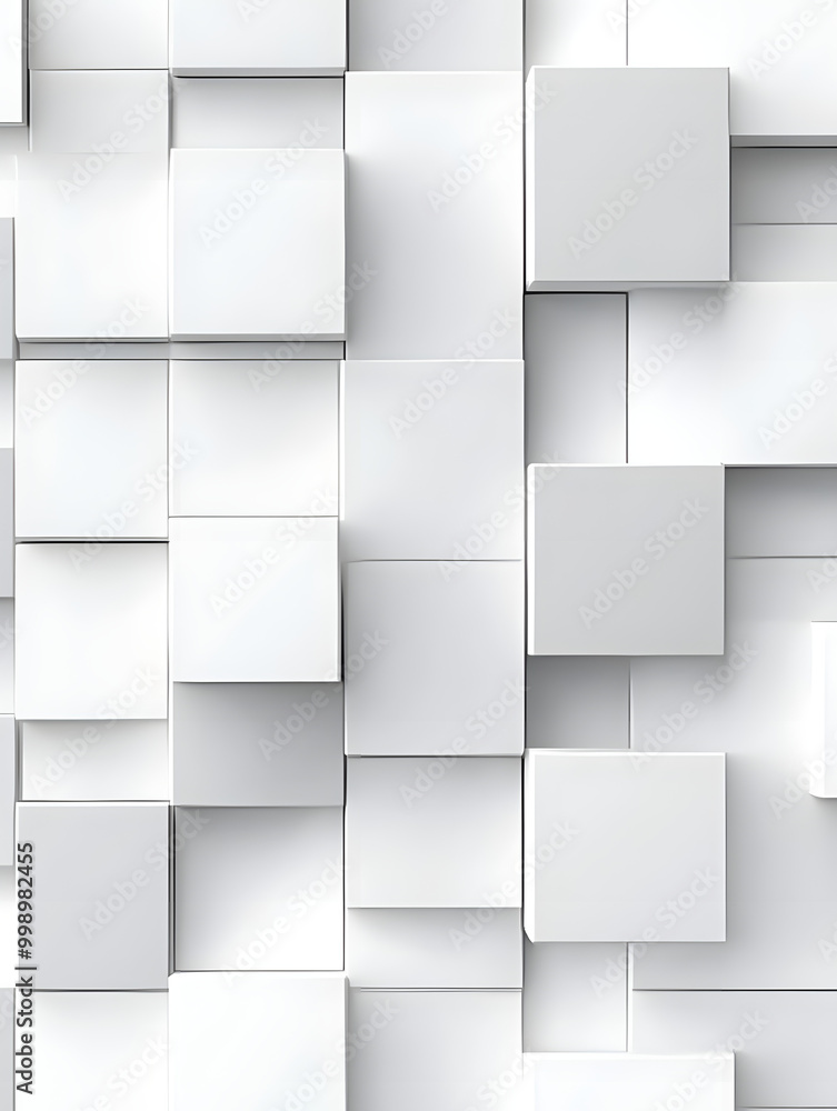 Aufkleber modern white and light grey square overlapped pattern on background with shadow. white background. m