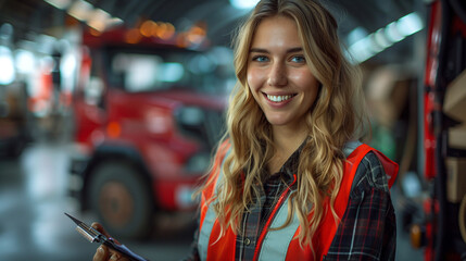 Young female Warehouse Supervisor using tablet to check stock level and update in a large factory warehouse.