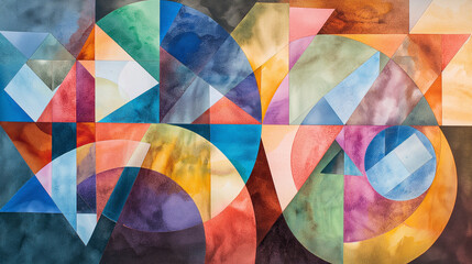Fototapeta premium Abstract watercolor collage with geometric shapes 
