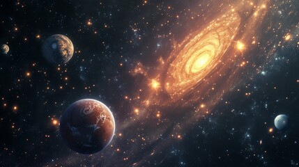 A Cosmic Symphony: Planets and a Spiral Galaxy in the Night Sky