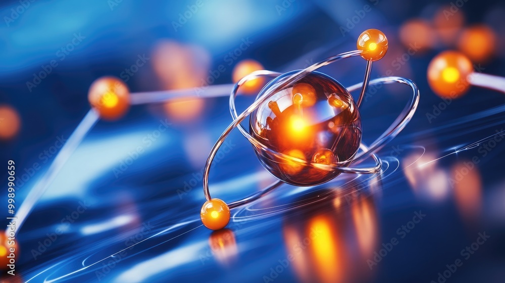 Wall mural abstract representation of an atom with electrons orbiting the nucleus.